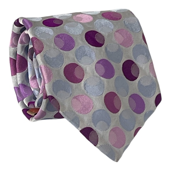 Ted Baker 110% Silk Polka Dot Tie Silver Purple Blue Pink - Picture 2 of 6